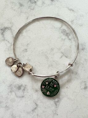 Alex and Ani Green Enamel 'Be Brave' Charm Bracelet